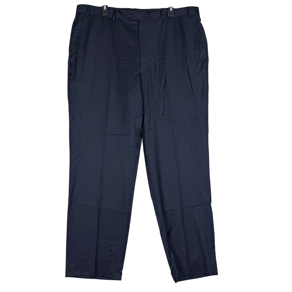 Jos. A. Bank Suit Pants 41 LG 41x31 Navy Blue 100% Wool Flat Front Gold Sig